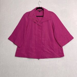 Lafayette 148 Fuchsia Silk Blend Zip Up 3/4 Sleeve Jacket - SZ 12 Pink Preppy
